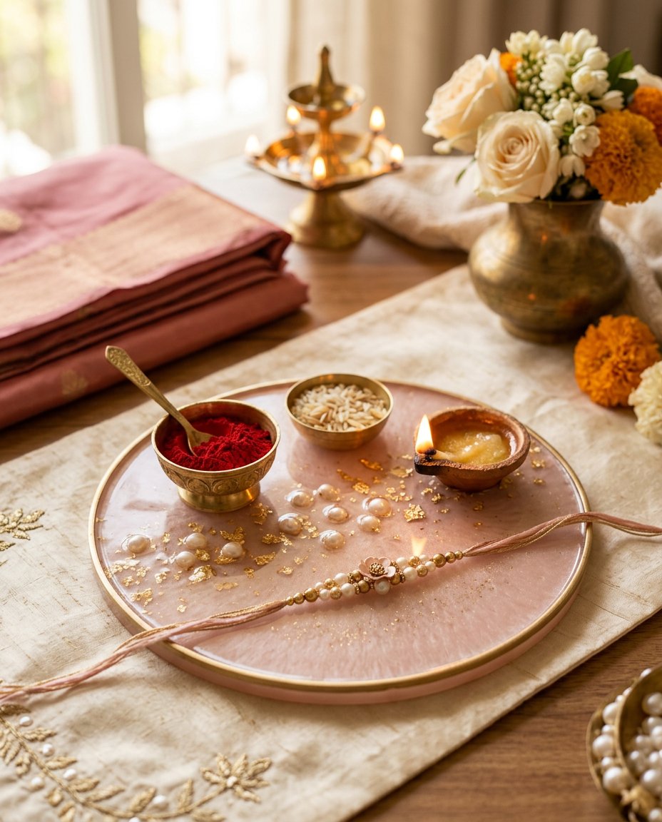 Blush Gold Resin Rakhi Thali